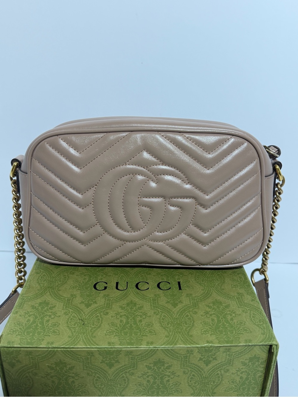 AUTHENTIC Gucci Beige/Pink Matelassé GG Marmont Camera Crossbody Bag - Picture 8 of 16